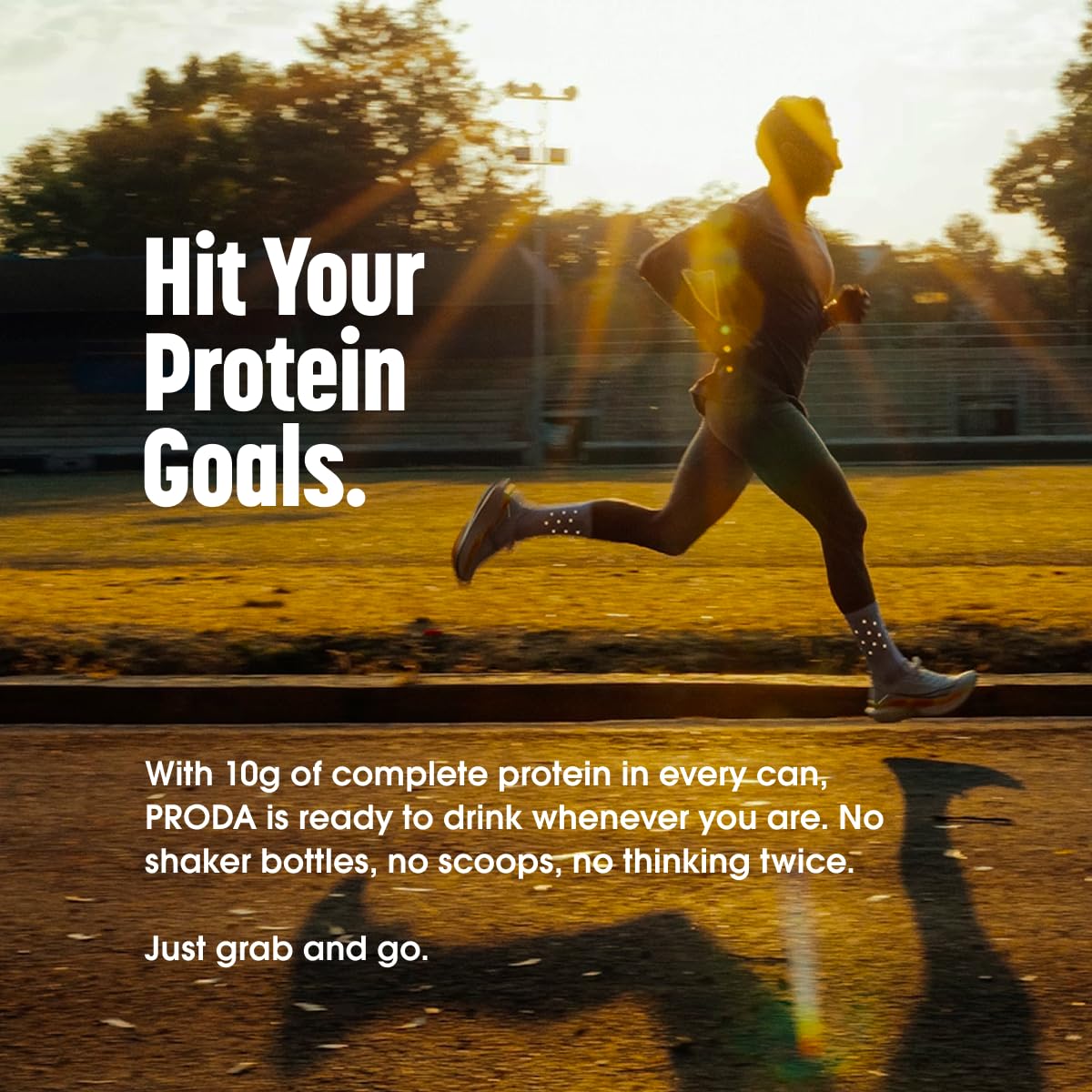 Runner holding PRODA protein soda after a workout