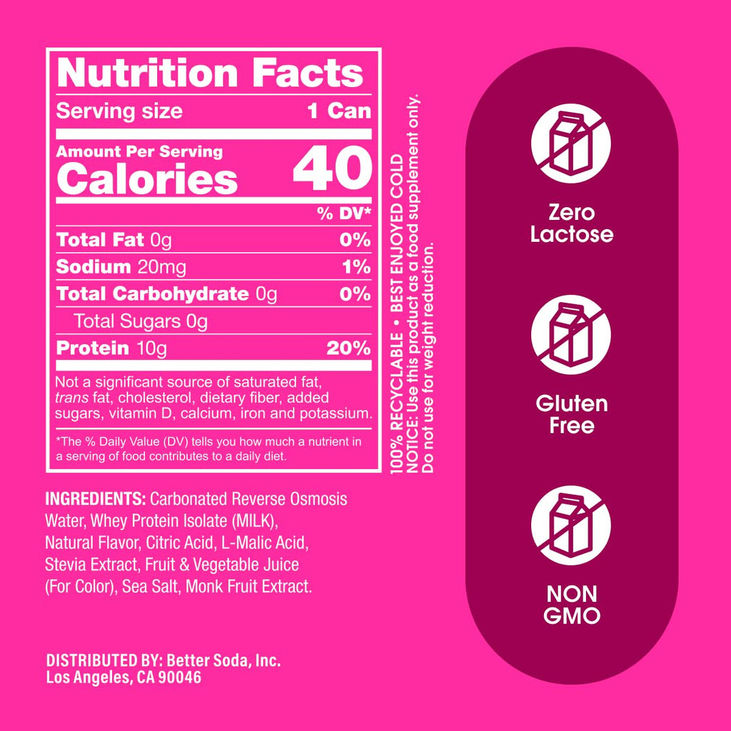 PRODA Fan Favorites protein soda variety pack Nutrition Facts and ingredients