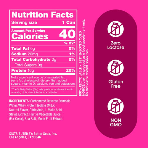 PRODA Fan Favorites protein soda variety pack Nutrition Facts and ingredients