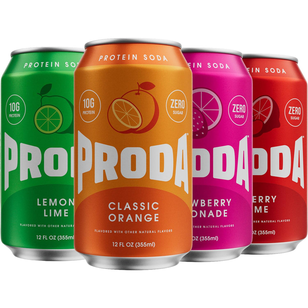 PRODA Instant Classics Variety Pack with Lemon Lime, Classic Orange, Strawberry Lemonade, and Cherry Lime cans