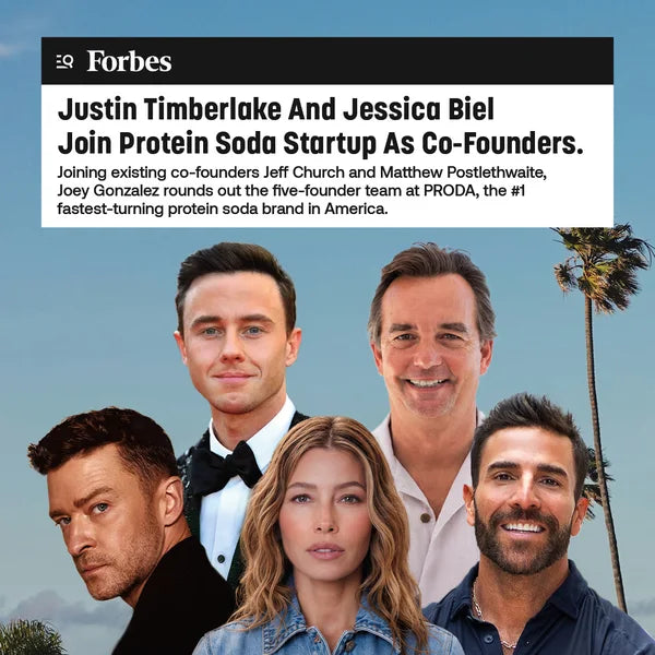 The co-founder announcement graphic: Justin Timberlake, Jessica Biel, Joey Gonzalez, Matthew Postlethwaite and Jeff Church under the Forbes headline